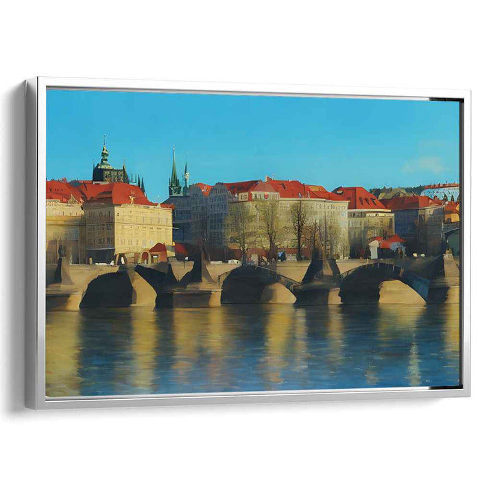 Bridge Over Euro Waters: European Cityscape with Iconic Bridge Canvas Art Print