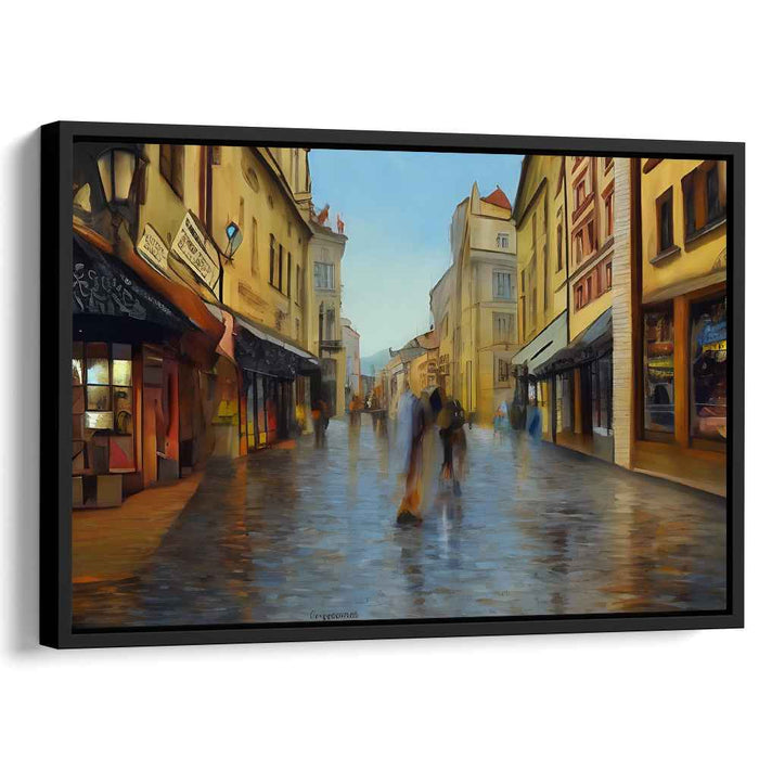 Sunset Stroll: Impressionist European Street Scene Canvas Art Print