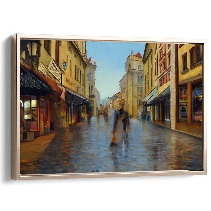 Sunset Stroll: Impressionist European Street Scene Canvas Art Print