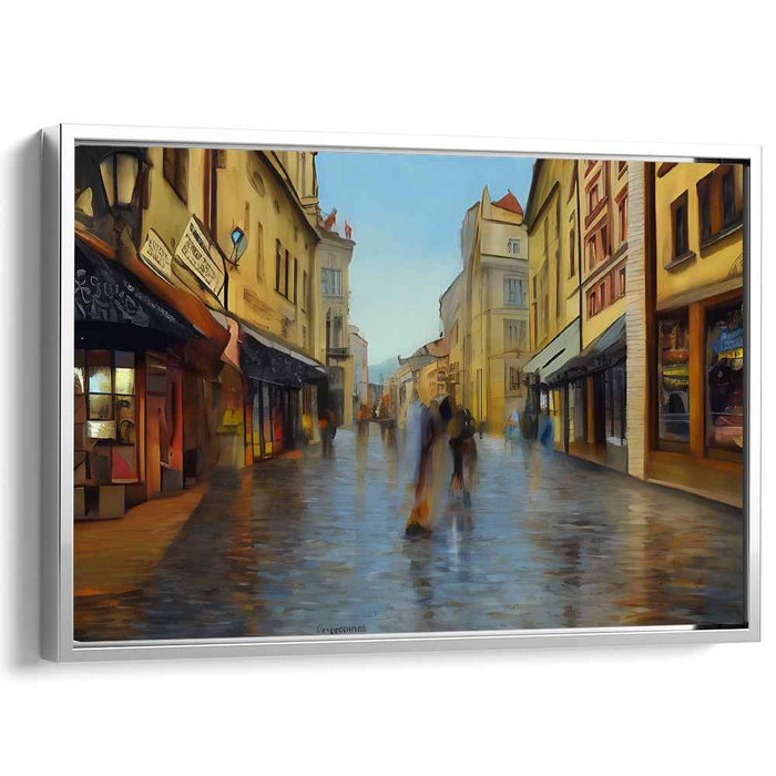 Sunset Stroll: Impressionist European Street Scene Canvas Art Print