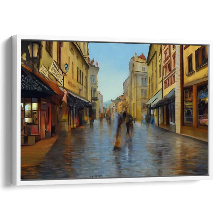 Sunset Stroll: Impressionist European Street Scene Canvas Art Print