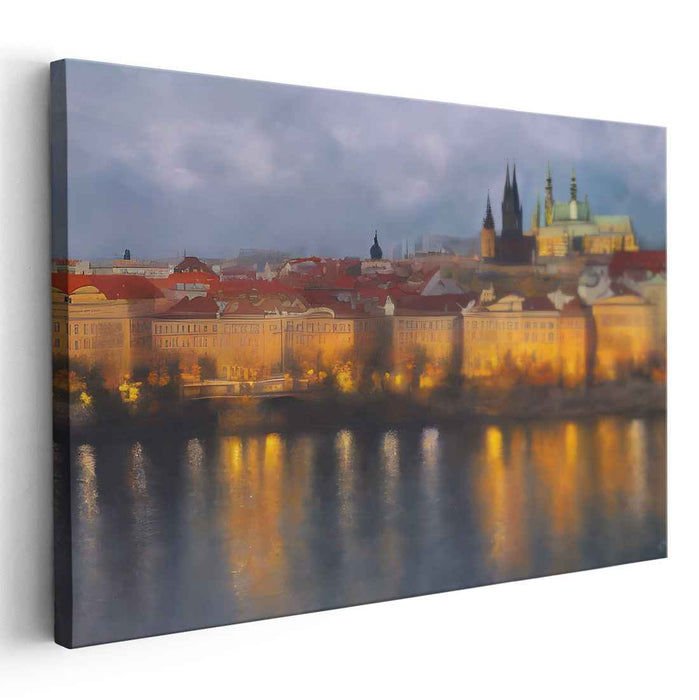 Pebble Path Melody: Enchanting European Cityscape Canvas Art Print