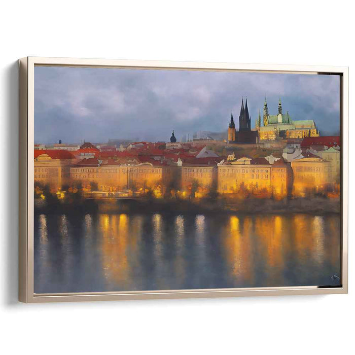 Pebble Path Melody: Enchanting European Cityscape Canvas Art Print