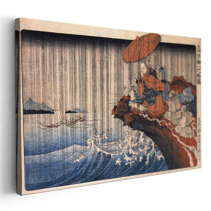Priest Nichiren praying under the storm by Utagawa Kuniyoshi