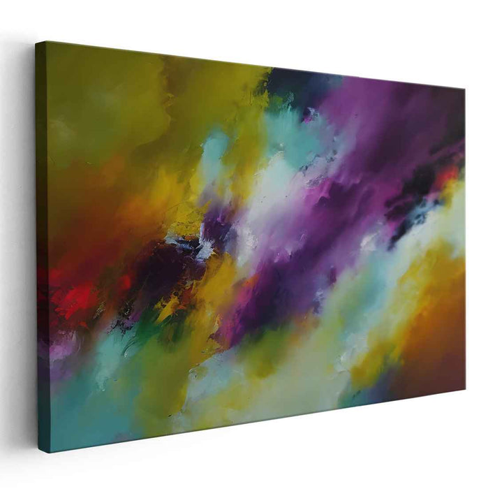 Gilded Plum Abstract Symphony: Abstract Expressionist Purple and Gold Canvas Art