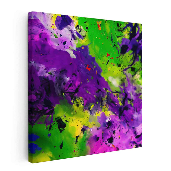 Chromatic Impulses Collide: Abstract Expressionist Green and Purple Canvas Art Print