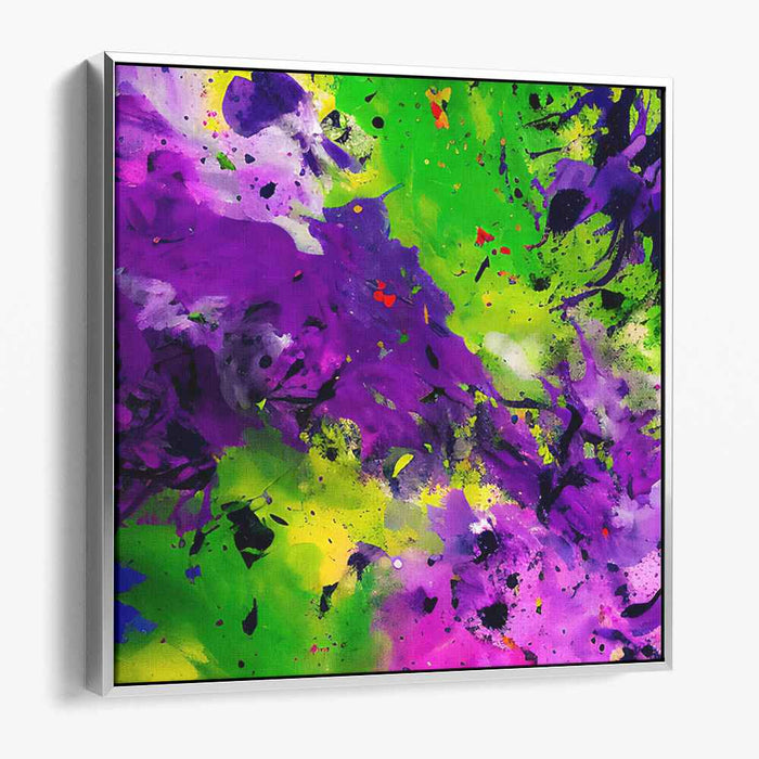 Chromatic Impulses Collide: Abstract Expressionist Green and Purple Canvas Art Print