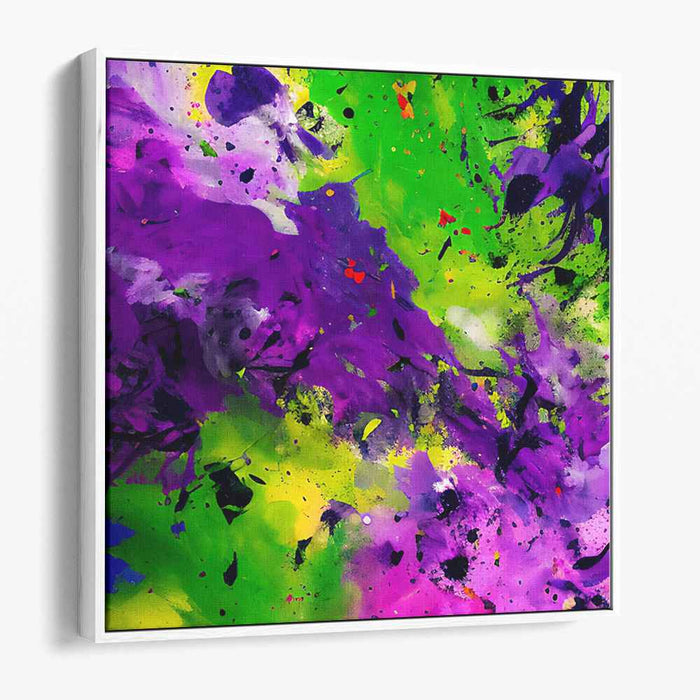 Chromatic Impulses Collide: Abstract Expressionist Green and Purple Canvas Art Print