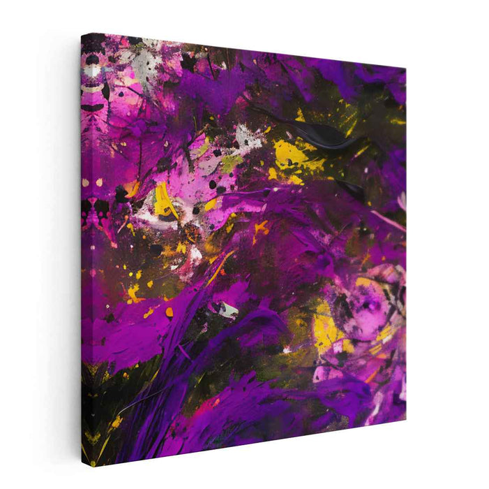 Chromatic Echoes in Abstraction: Abstract Expressionist Purple and Yellow Canvas Art Print