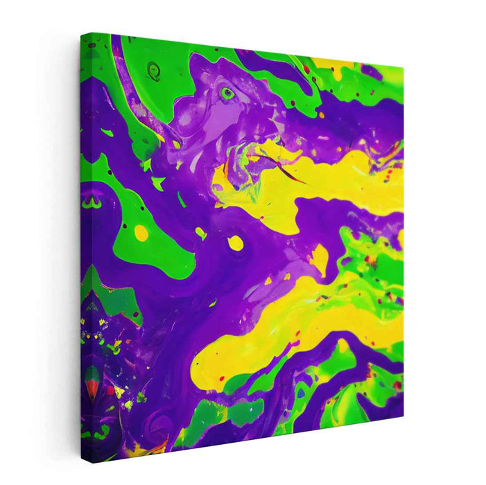 Echoes of Color Dance: Vibrant Abstract Expressionist Purple and Yellow Canvas Art