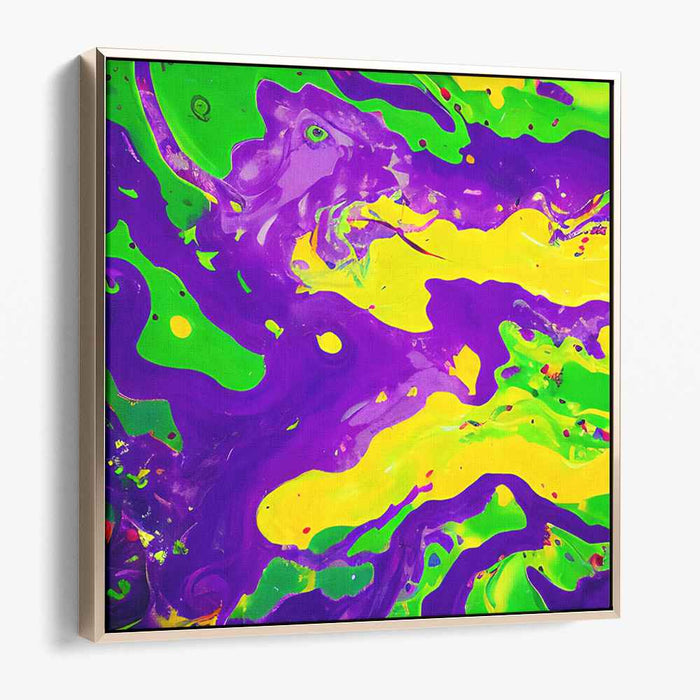 Echoes of Color Dance: Vibrant Abstract Expressionist Purple and Yellow Canvas Art