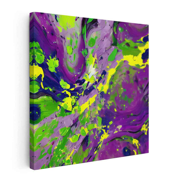 Neon Dreamscape Fusion: Abstract Expressionist Purple and Neon Canvas Art Print