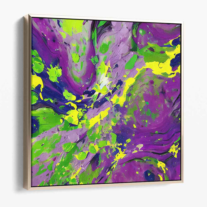 Neon Dreamscape Fusion: Abstract Expressionist Purple and Neon Canvas Art Print