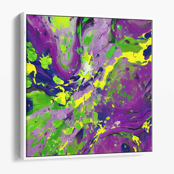 Neon Dreamscape Fusion: Abstract Expressionist Purple and Neon Canvas Art Print