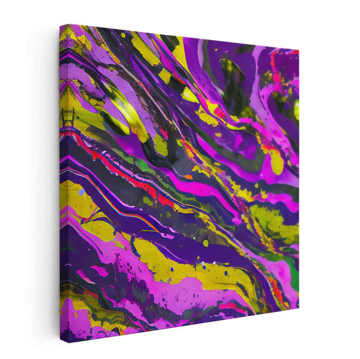 Violet Jazz Fusion: Abstract Expressionist Purple and Yellow Canvas Art Print