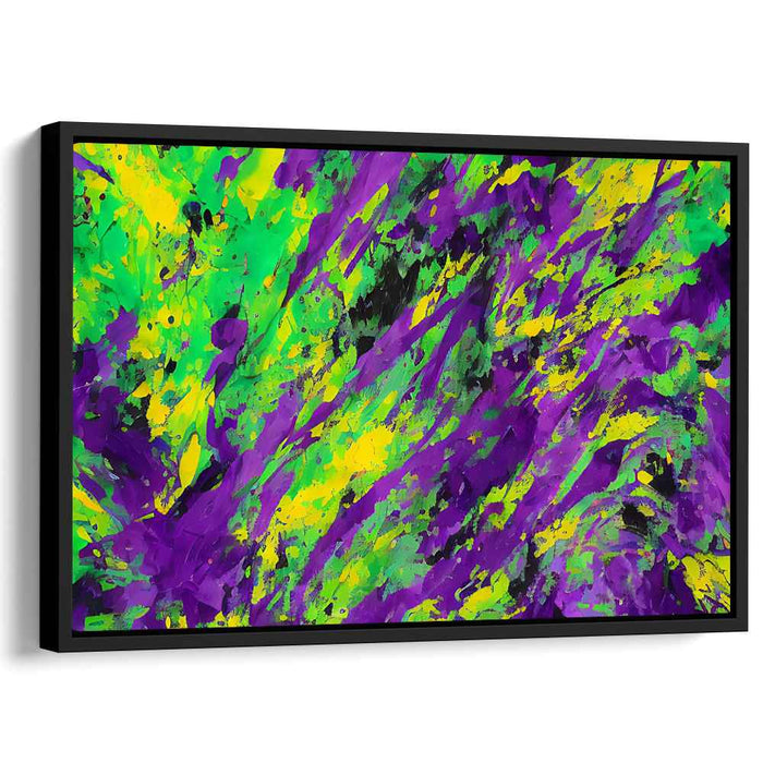 Chromatic Dance of Abstract Hues: Abstract Expressionist Green, Purple, and Yellow Canvas Art
