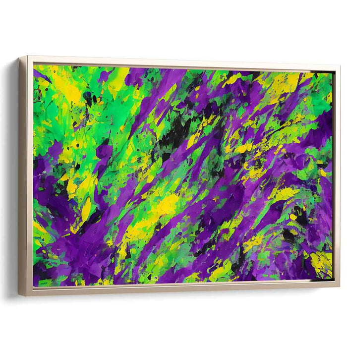 Chromatic Dance of Abstract Hues: Abstract Expressionist Green, Purple, and Yellow Canvas Art