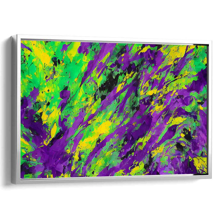 Chromatic Dance of Abstract Hues: Abstract Expressionist Green, Purple, and Yellow Canvas Art