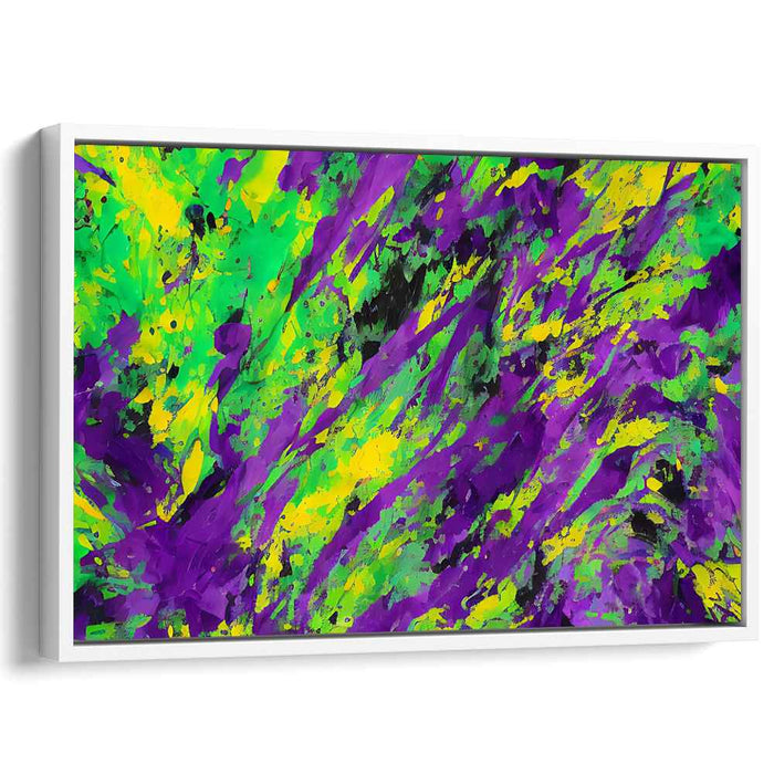 Chromatic Dance of Abstract Hues: Abstract Expressionist Green, Purple, and Yellow Canvas Art