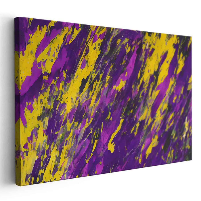 Whispers of Violet Sunlight: Vibrant Abstract Expressionist Purple and Yellow Canvas Art Print