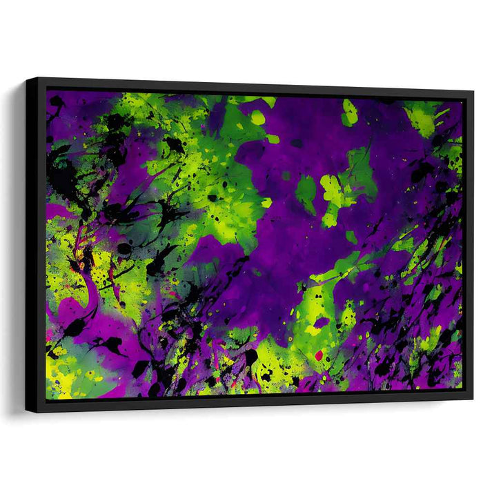 Chromatic Whispers Unleashed: Abstract Expressionist Lime Green and Purple Canvas Art Print