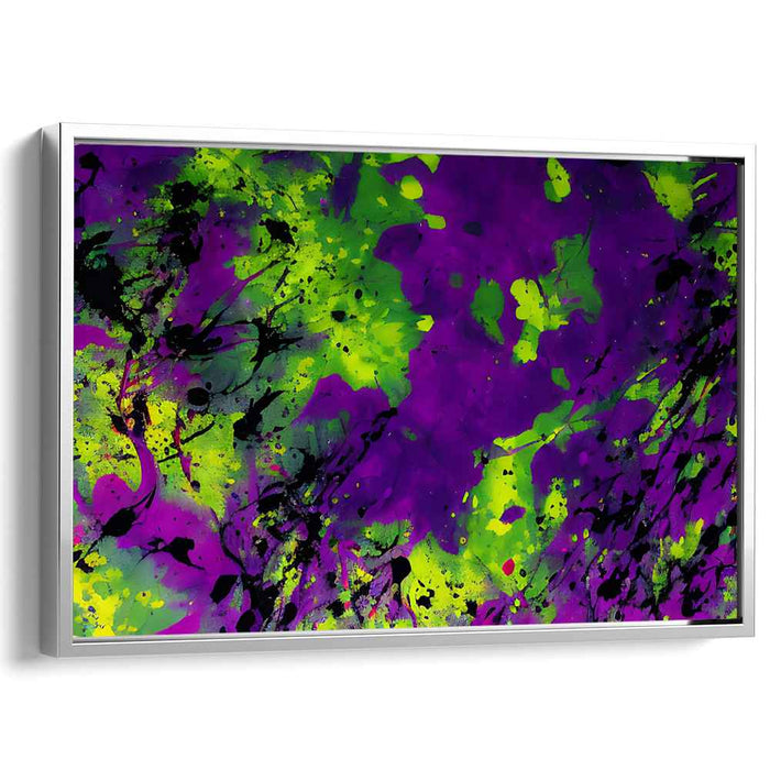 Chromatic Whispers Unleashed: Abstract Expressionist Lime Green and Purple Canvas Art Print