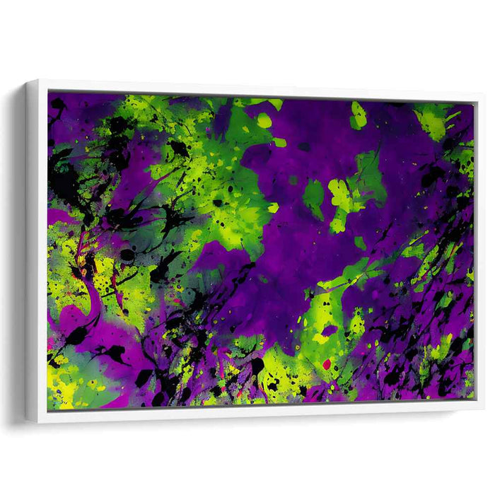 Chromatic Whispers Unleashed: Abstract Expressionist Lime Green and Purple Canvas Art Print