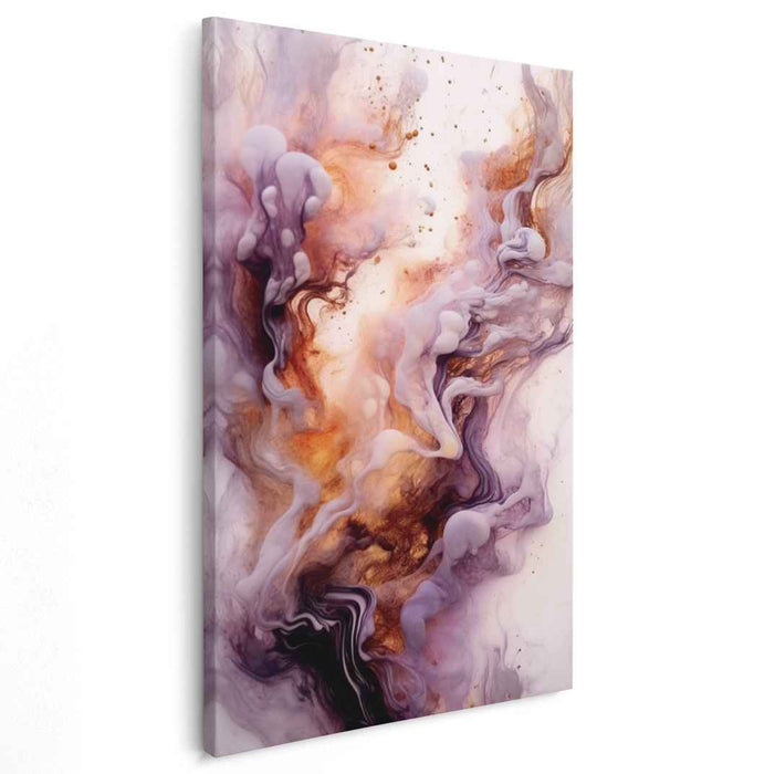 Harmonious Lavender Rhapsody: Fluid Art Symphony in Lavender and Gold Canvas Print