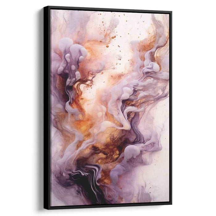 Harmonious Lavender Rhapsody: Fluid Art Symphony in Lavender and Gold Canvas Print