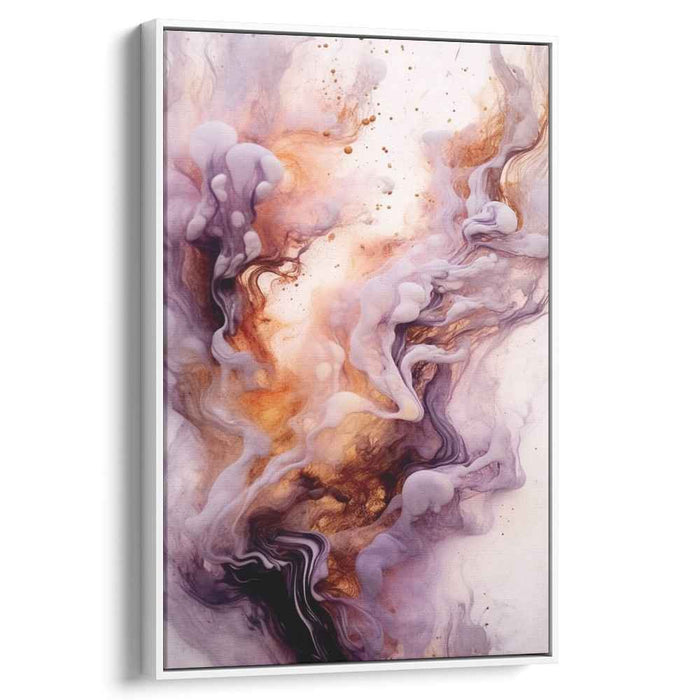 Harmonious Lavender Rhapsody: Fluid Art Symphony in Lavender and Gold Canvas Print