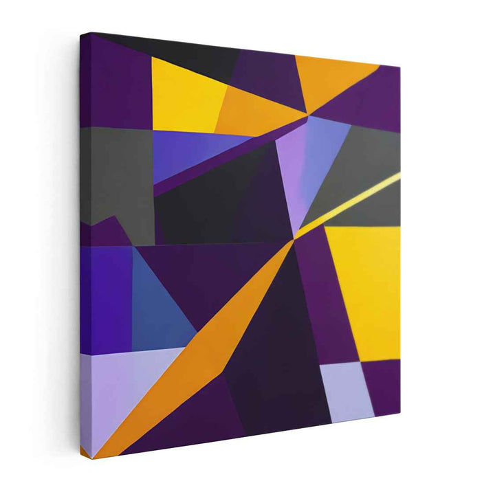 Enigmatic Sunset Burst: Bold Purple and Yellow Abstract Canvas Art