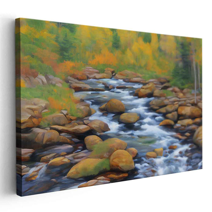 Autumn's Flow: Tranquil River in Vibrant Fall Foliage Canvas Art Print