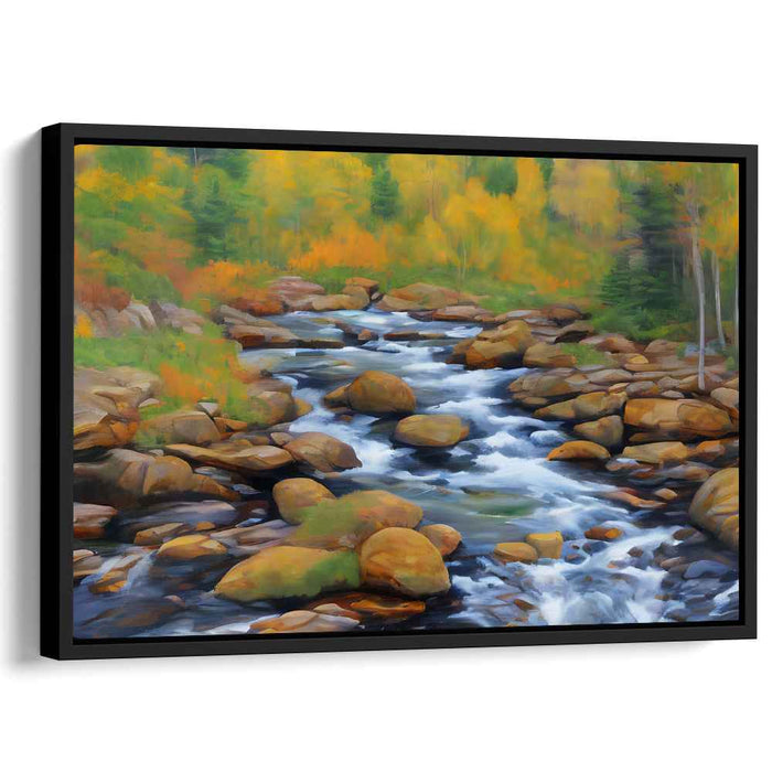 Autumn's Flow: Tranquil River in Vibrant Fall Foliage Canvas Art Print