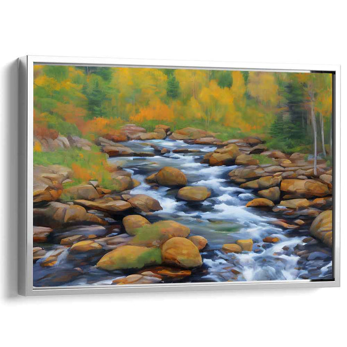 Autumn's Flow: Tranquil River in Vibrant Fall Foliage Canvas Art Print