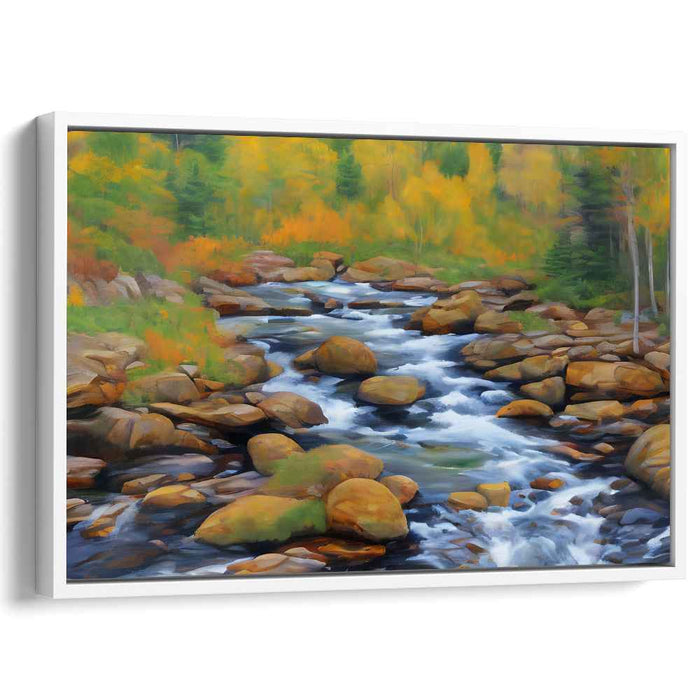 Autumn's Flow: Tranquil River in Vibrant Fall Foliage Canvas Art Print