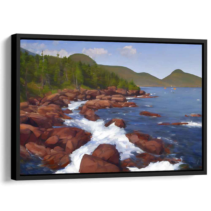 Ethereal Cascade Serenity: Majestic Rocky Shoreline and Tranquil Ocean View