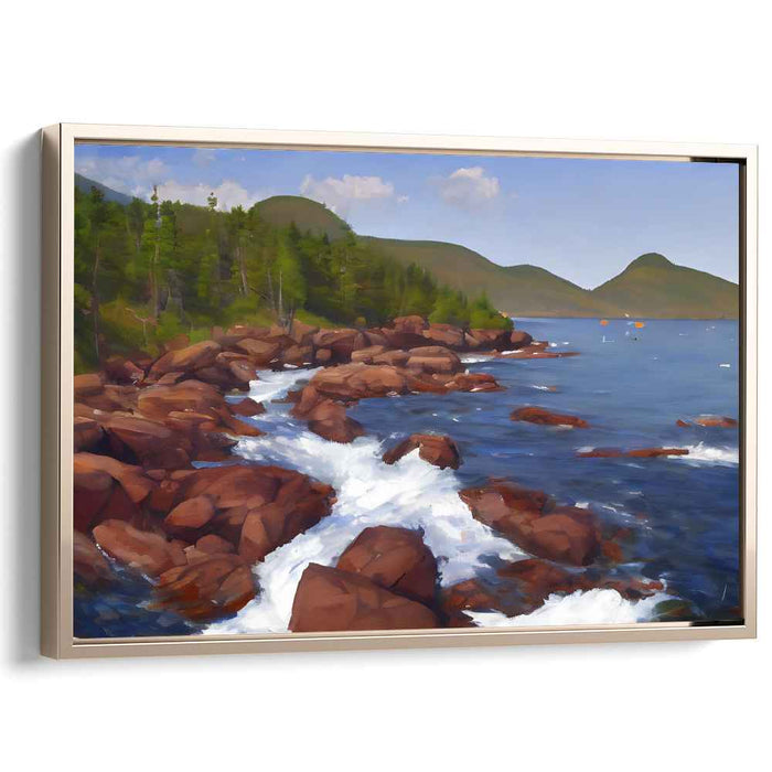 Ethereal Cascade Serenity: Majestic Rocky Shoreline and Tranquil Ocean View