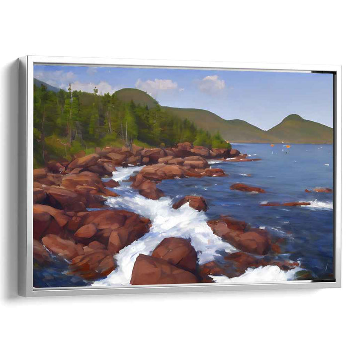 Ethereal Cascade Serenity: Majestic Rocky Shoreline and Tranquil Ocean View