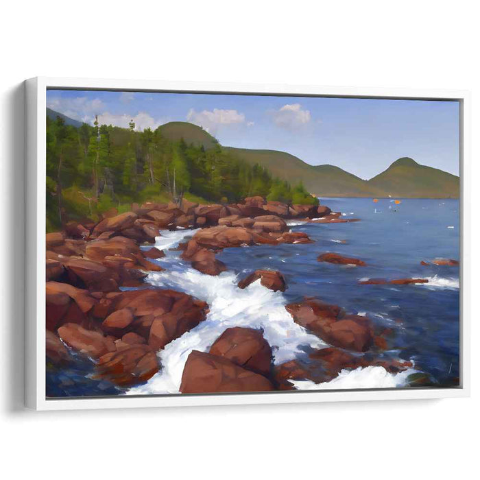 Ethereal Cascade Serenity: Majestic Rocky Shoreline and Tranquil Ocean View