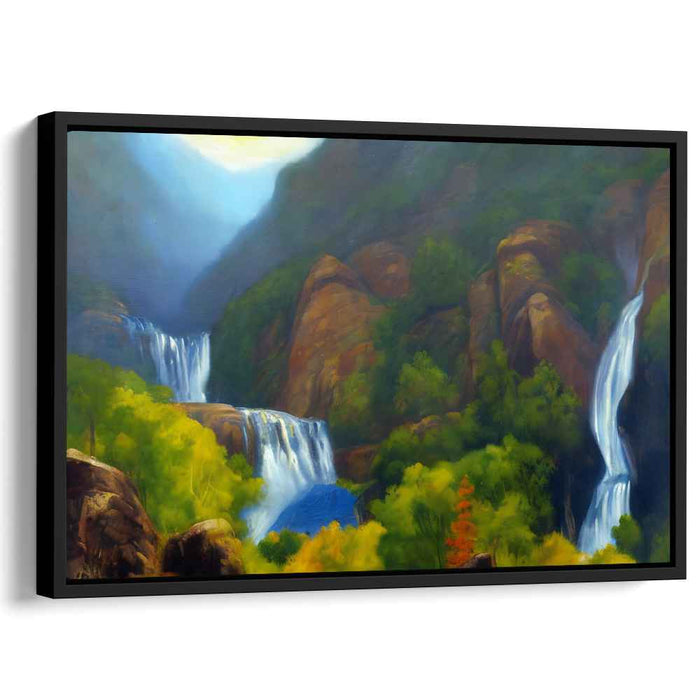 Veil of Verdant Cascades: Majestic Waterfalls and Lush Forest Landscape