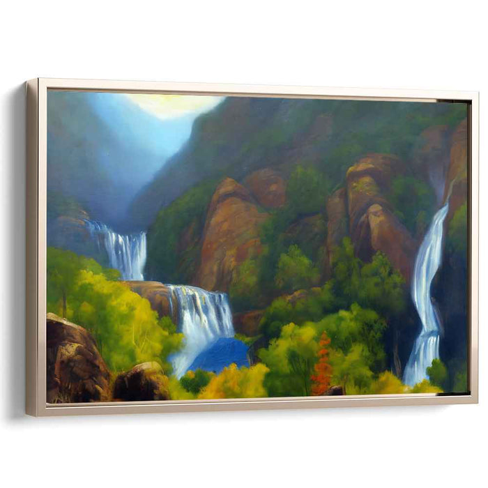 Veil of Verdant Cascades: Majestic Waterfalls and Lush Forest Landscape