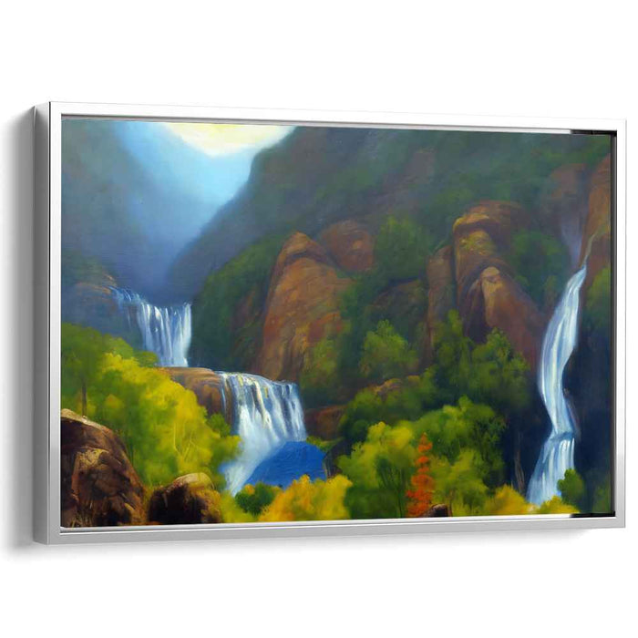 Veil of Verdant Cascades: Majestic Waterfalls and Lush Forest Landscape