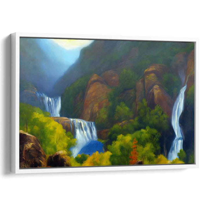 Veil of Verdant Cascades: Majestic Waterfalls and Lush Forest Landscape