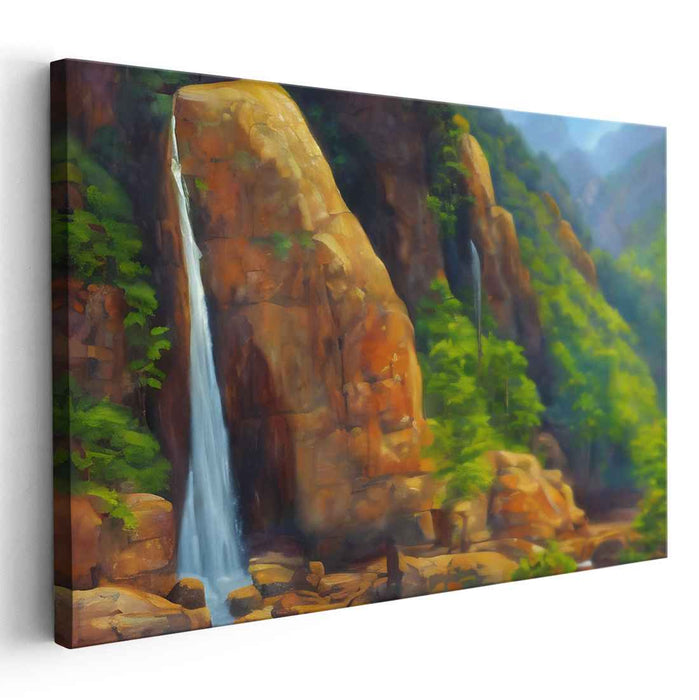 Majestic Waterfall Sanctuary: Lush Landscape Canvas Art