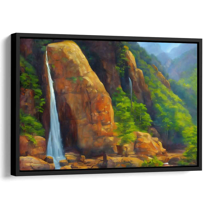 Majestic Waterfall Sanctuary: Lush Landscape Canvas Art