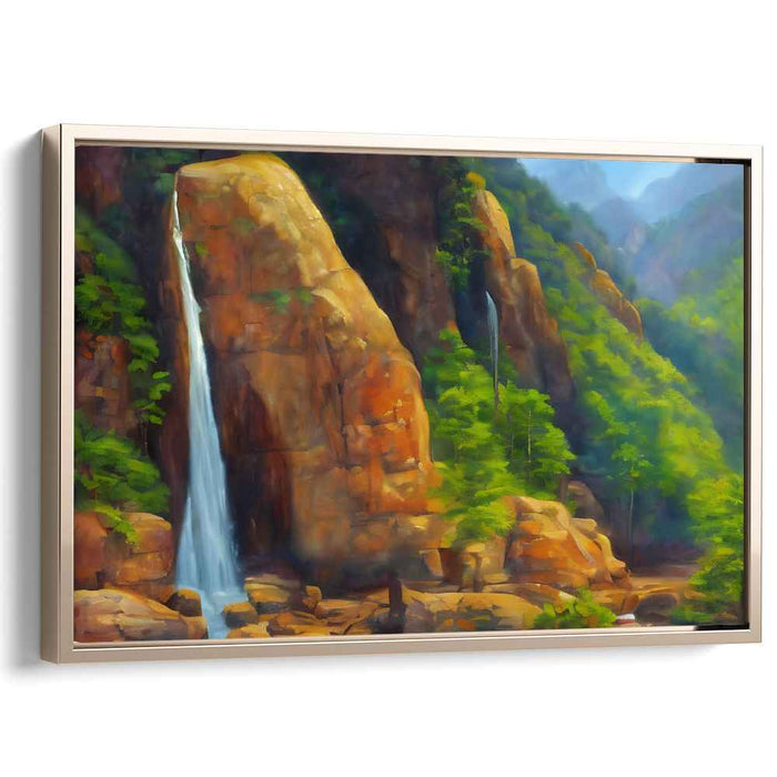 Majestic Waterfall Sanctuary: Lush Landscape Canvas Art