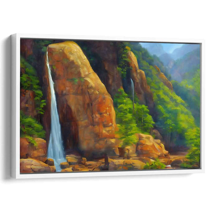 Majestic Waterfall Sanctuary: Lush Landscape Canvas Art