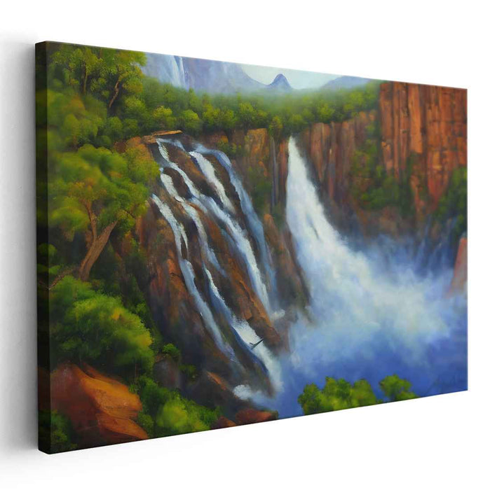 Enchanted Mist Haven: Lush Wilderness and Waterfall Landscape Canvas Art