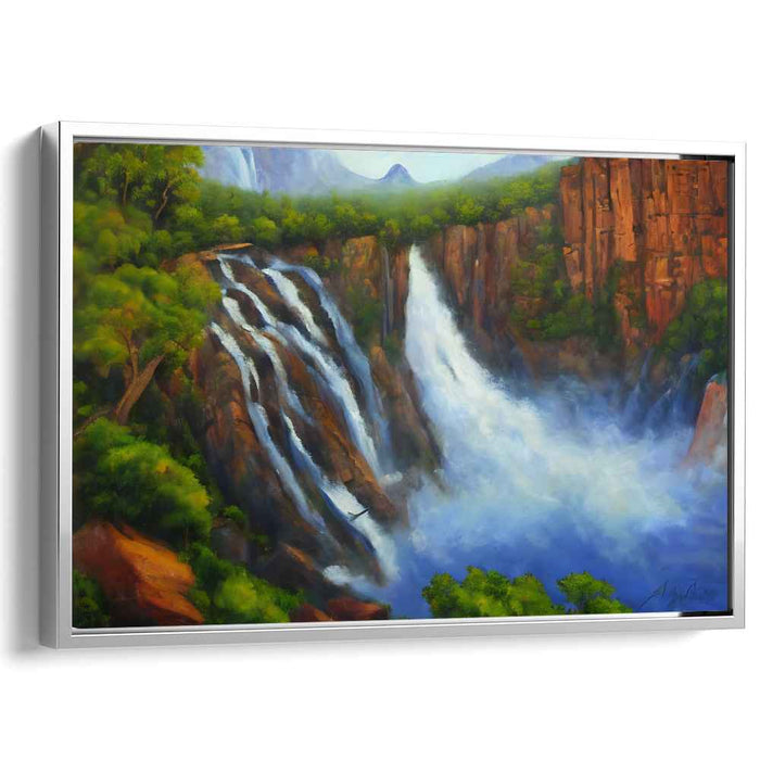 Enchanted Mist Haven: Lush Wilderness and Waterfall Landscape Canvas Art