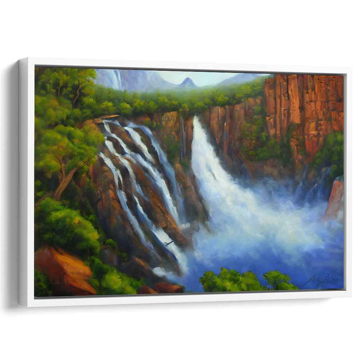 Enchanted Mist Haven: Lush Wilderness and Waterfall Landscape Canvas Art